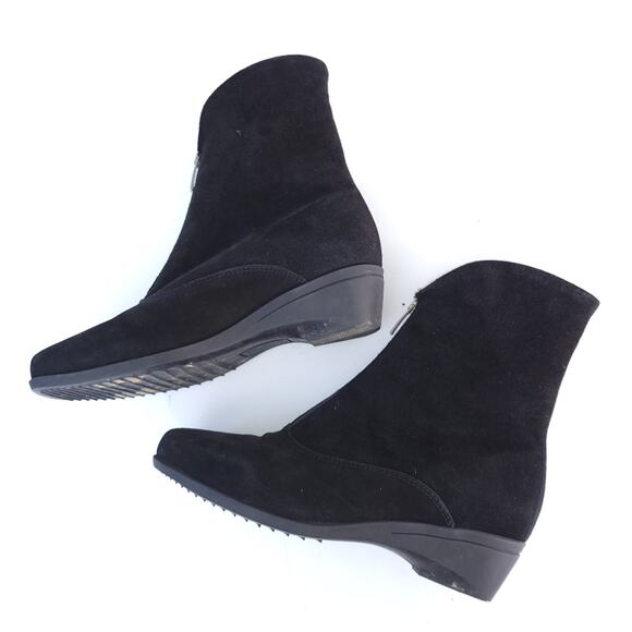 LA CANADIENNE Boots SZ 6 Women Black Suede Leather Zip Up Front Microfiber Lined - Picture 3 of 6